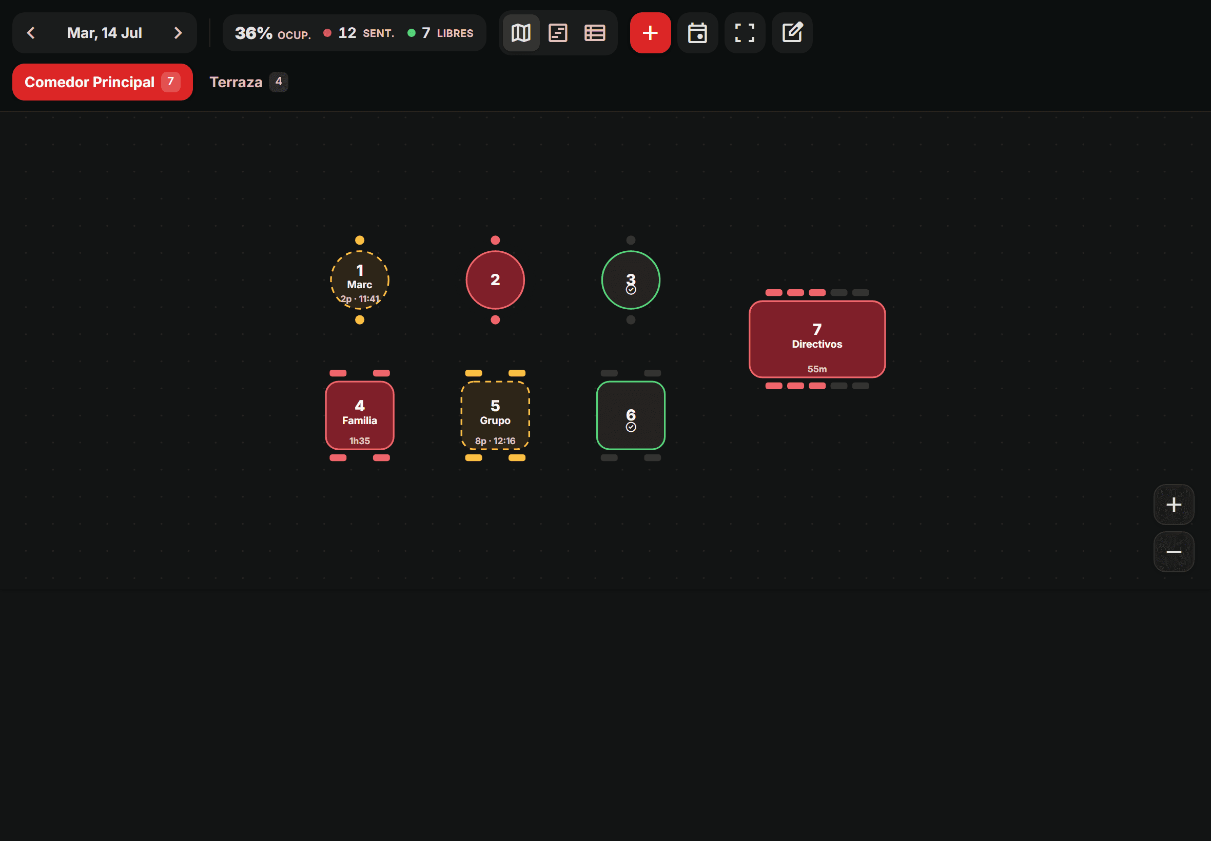 Plano de sala de Mesa en una tablet
